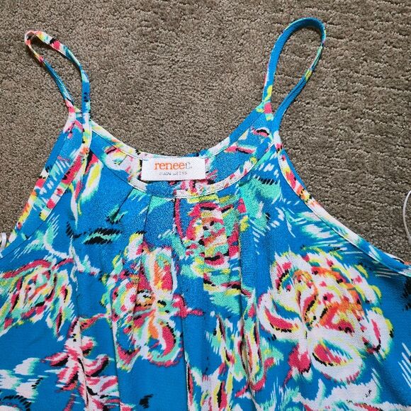 EUC Renee C. Galia Cami Tank Top Floral Blue Sleeveless Women's Large Flowy - Picture 6 of 7
